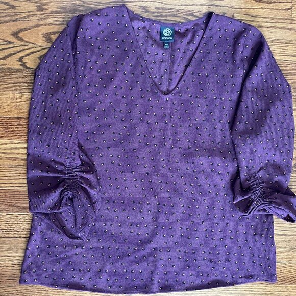 Bobeau Ruched Sleeve Stretch Crepe Blouse - Picture 2 of 7